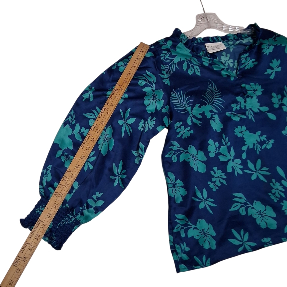 SALE EUC Womens Bohera Sz. L Blue/Green Floral Long Sleeve Pullover Blouse. - Picture 8 of 10